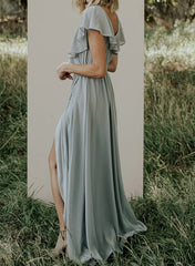 Chiffon Asymmetrical Bridesmaid Dress with Bows