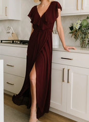 Chiffon Asymmetrical Bridesmaid Dress with Bows