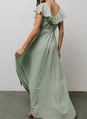 Chiffon Asymmetrical Bridesmaid Dress with Bows