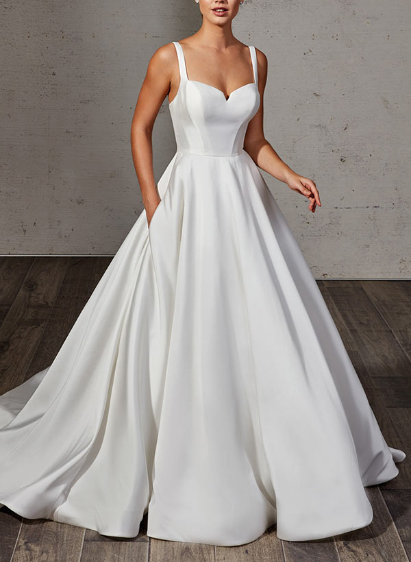 Satin Wedding Dress with Ball-Gown/Princess Sweetheart Neckline and Sweep Train