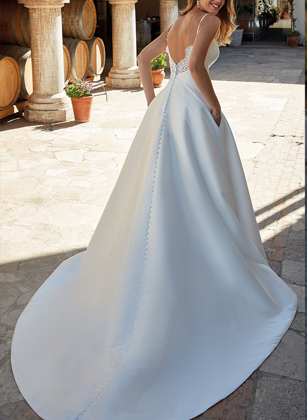 Satin Wedding Dress With Lace