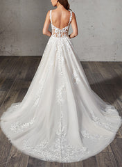 Sweetheart A-Line Lace Wedding Dress with Sweep Train