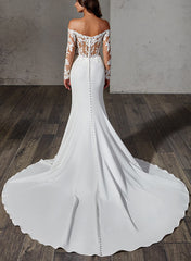 Off-the-Shoulder Sweep Train Wedding Dress With Lace - Trumpet/Mermaid