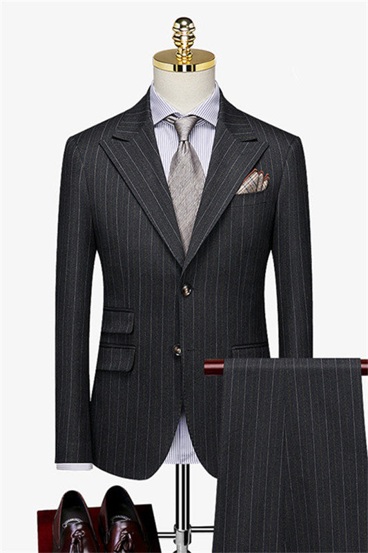 John Black Striped Peaked Lapel Bespoke Double Breasted Business Suit