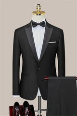 Noah Classic Black 2-Piece One Button Wedding Suit