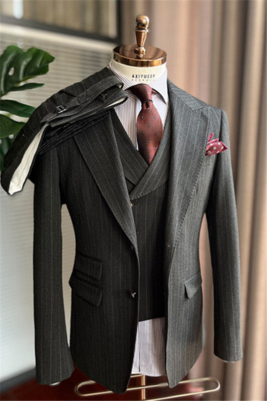 David Gray Striped Peaked Lapel Business Suit