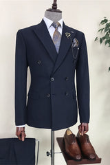 Archer Formal Navy Blue Double Breasted Peaked Lapel Business Suit for Men