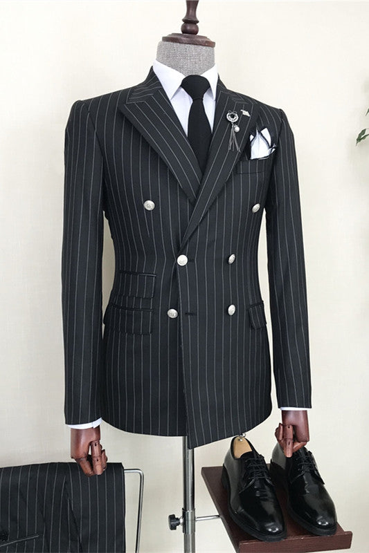 Aries Black Double-Breasted Peaked Lapel Business Suit