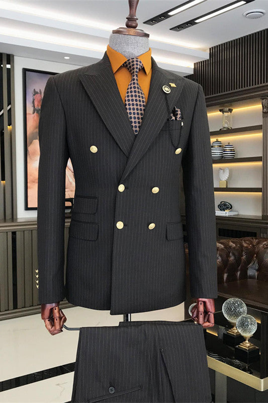 Abner Bespoke Black Striped Double Breasted Business Men's Suit