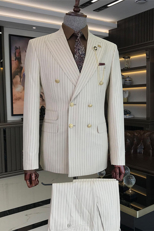 Arlen Fancy White Striped Peaked Lapel 2-Piece Prom Suit for Men