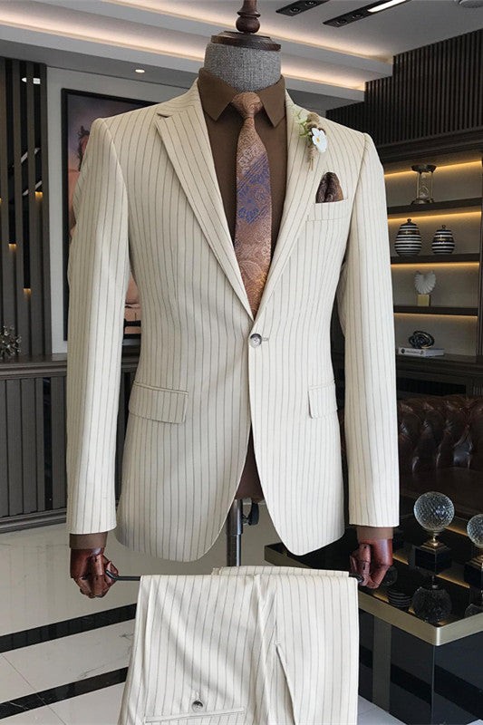 Amos White Striped Notched Lapel Slim Fit Prom Suit