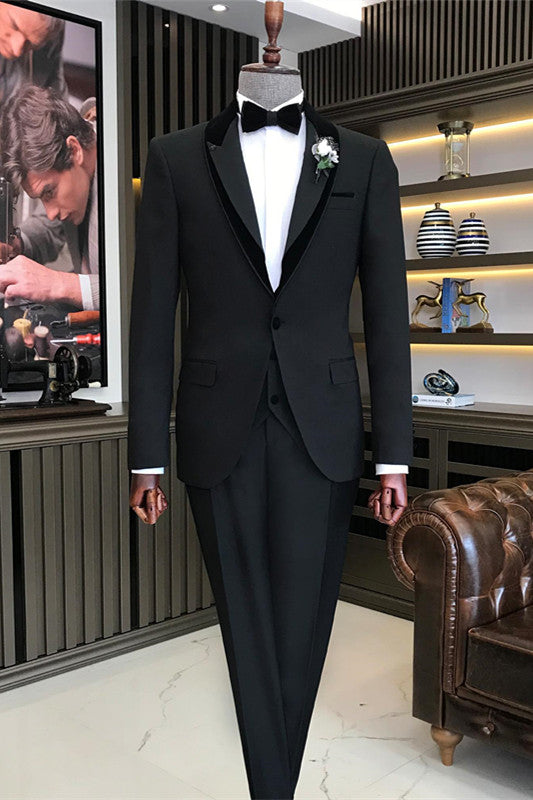 Aaron Fancy Black Shawl Lapel 3-Piece Men's Prom Suit