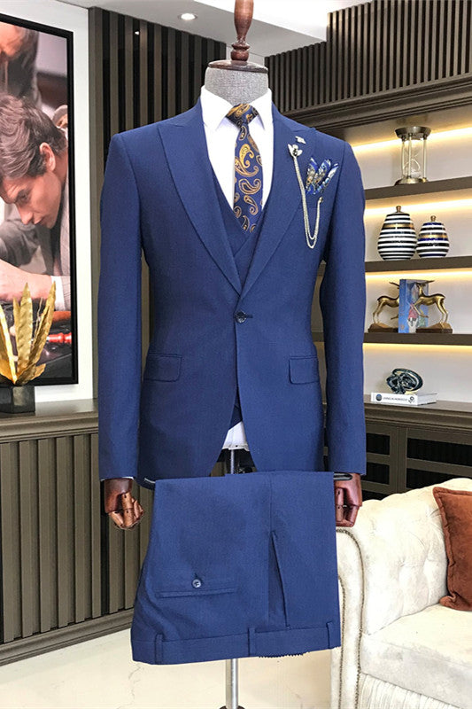 Angelo Blue Three-Piece Peaked Lapel Business Suit