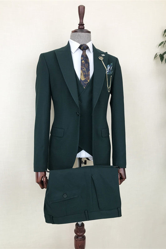 Andre Dark Green Three-Piece Peaked Lapel Business Suit