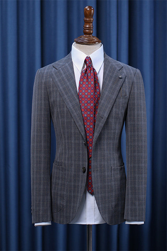 Benjamin Dark Gray Close-Fitting Plaid Business Suit