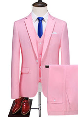 Kevin Pink Three-Piece Notched Lapel Prom Suit