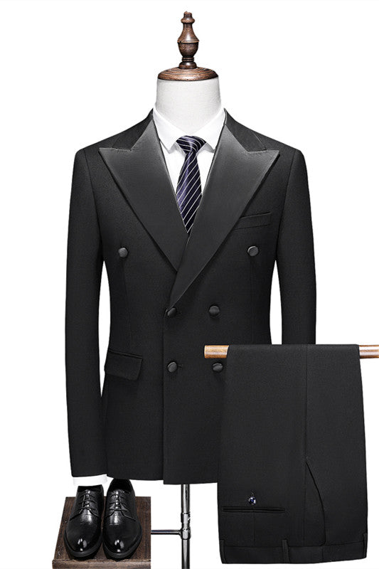 Landon Black Double-Breasted Peaked Lapel Wedding Suit