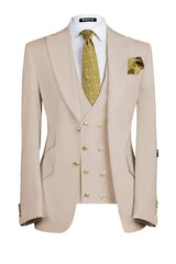 Armand Beige Three-Piece Peaked Lapel Prom Suit