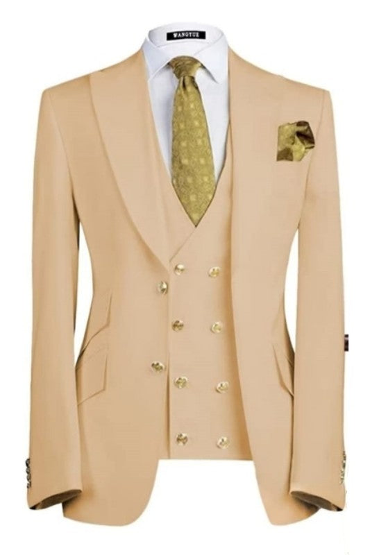 Burton Champagne Peaked Lapel Prom Suit - Trendsetting Three-Piece Design