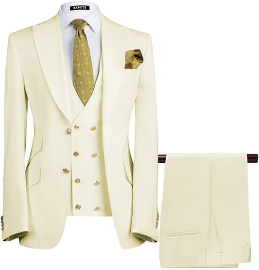 Barry Cream Three-Piece Peaked Lapel Prom Suit