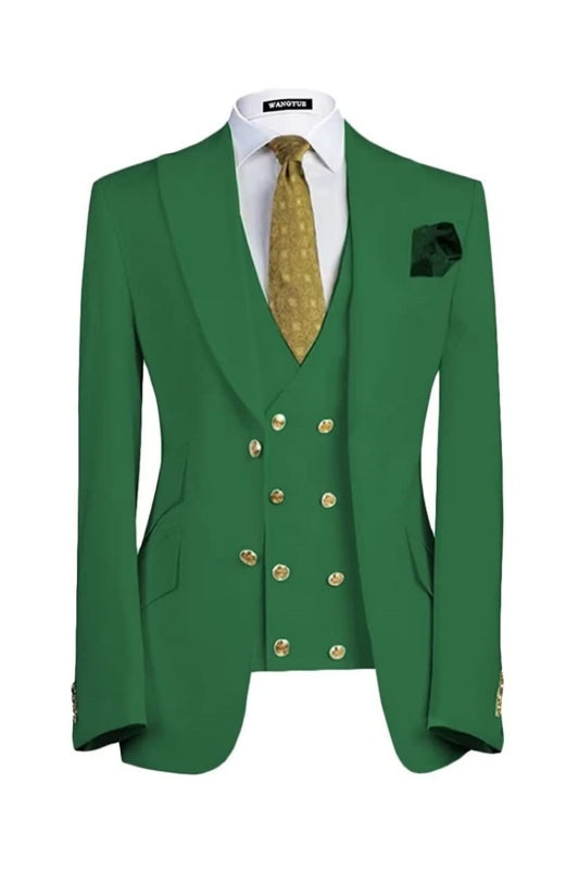 Bert Modern Emerald Green Peaked Lapel 3-Piece Prom Suit for Men