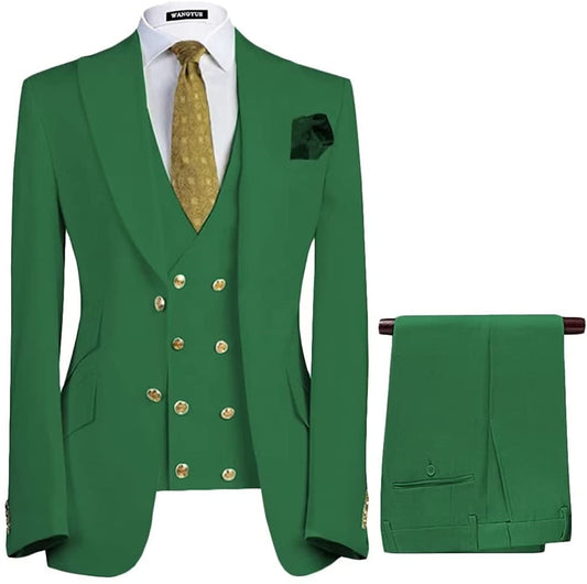 Bert Modern Emerald Green Peaked Lapel 3-Piece Prom Suit for Men