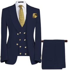 Burke Navy Blue Three-Piece Peaked Lapel Business Suit