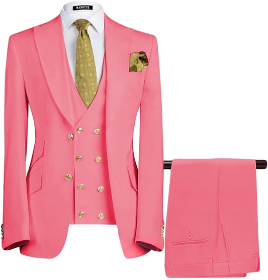 Bill Candy Pink Three-Piece Peaked Lapel Prom Suit