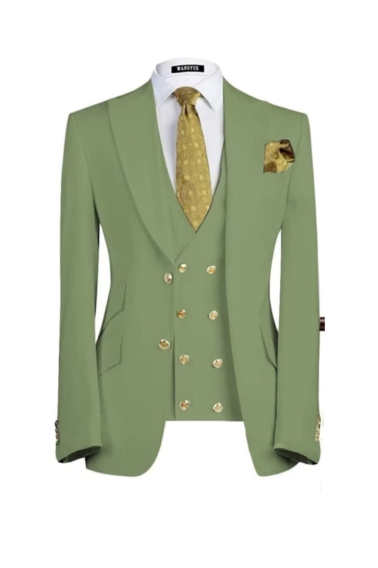 Bard Sage Green Three-Piece Peaked Lapel Prom Suit