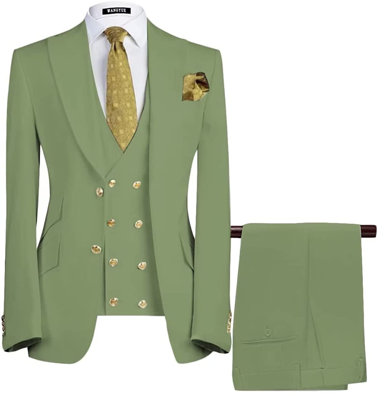 Bard Sage Green Three-Piece Peaked Lapel Prom Suit