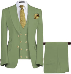 Bard Sage Green Three-Piece Peaked Lapel Prom Suit