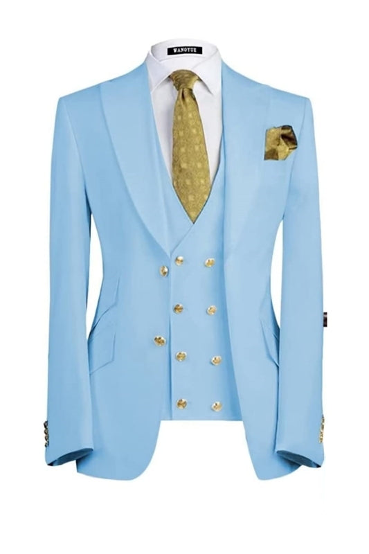 Blair Sky Blue Three-Piece Peaked Lapel Prom Suit