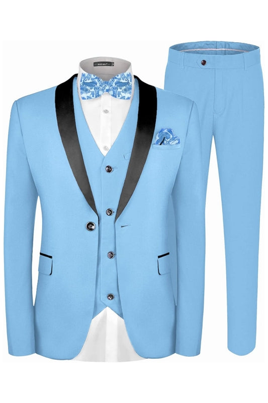 Berger Sky Blue Three-Piece Shawl Lapel Wedding Suit