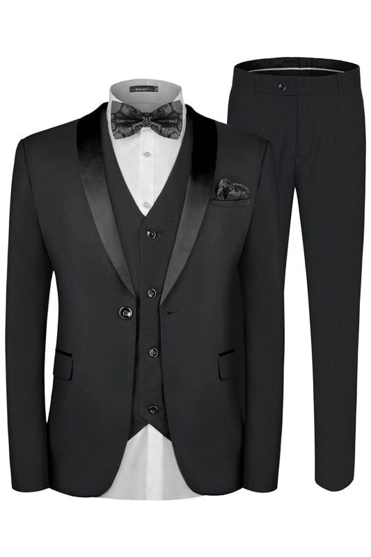 Berg Black Three-Piece Shawl Lapel Wedding Suit