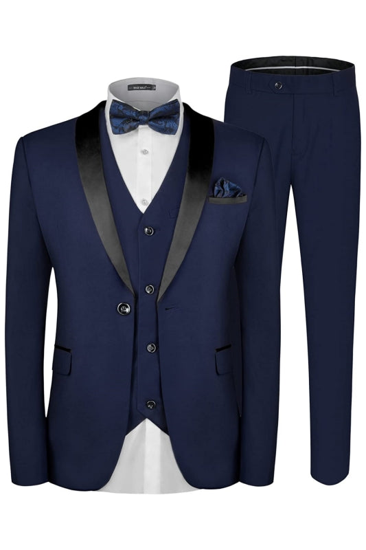 Bishop Navy Blue Three-Piece Shawl Lapel Wedding Suit for Men