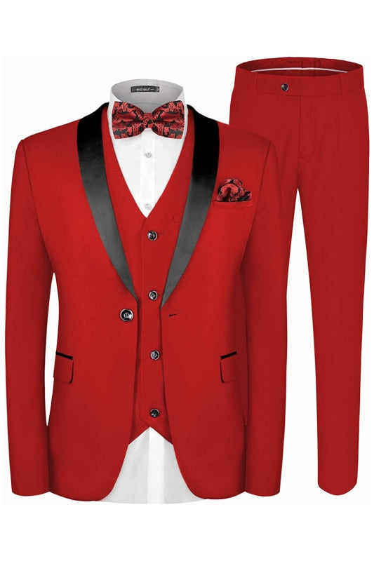 Bertram Chic Red 3-Piece Shawl Lapel Men's Wedding Suit