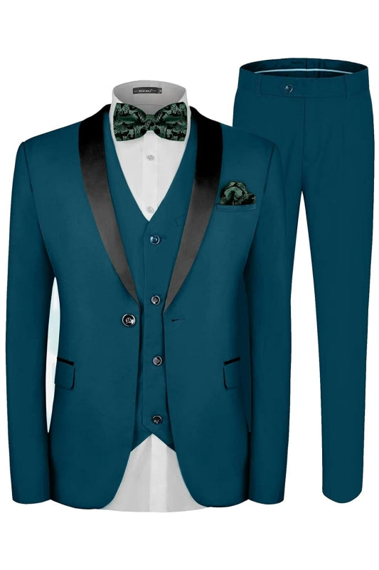 Bernard Teal Shawl Lapel Wedding Suit for Men - Modern Three-Piece Elegance