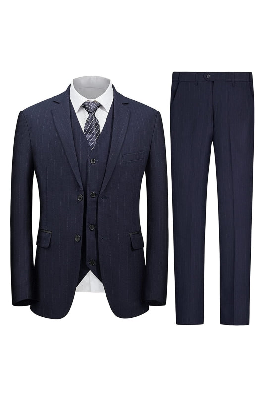 Bart Navy Blue Three-Piece Notched Lapel Business Suit