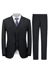 Barton Fancy Black Notched Lapel 3-Piece Business Men's Suit