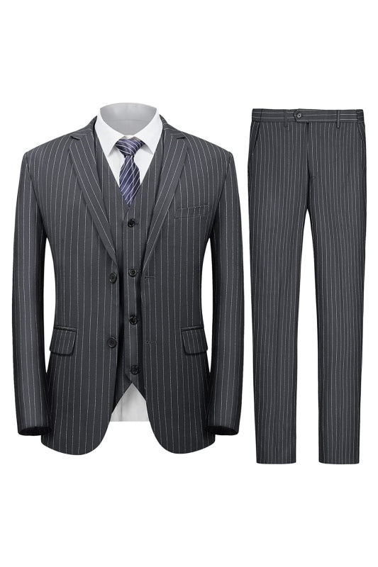 Bruno Gray Three-Piece Notched Lapel Business Suit for Men