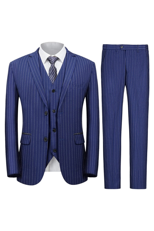 Bernie Fancy Deep Blue 3-Piece Notched Lapel Business Men's Suit