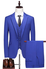 Modern Royal Blue Notched Lapel Three-Piece Business Suit for Men