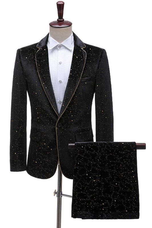 Morden Black Sequins 2-Piece One Button Notched Lapel Prom Suit