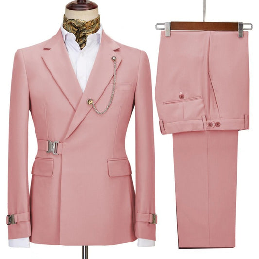 Fashion Pink One Button Close-Fitting Notched Lapel Prom Men's Suit