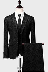 Modern Black Jacquard 3-Piece Notched Lapel Prom Suit for Men