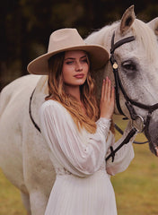 Boho Lace Wedding Dress with V-Neck and Long Sleeves