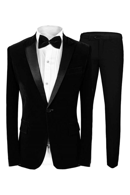 Brian Formal Black Peaked Lapel 2-Piece Velvet Men's Prom Suit