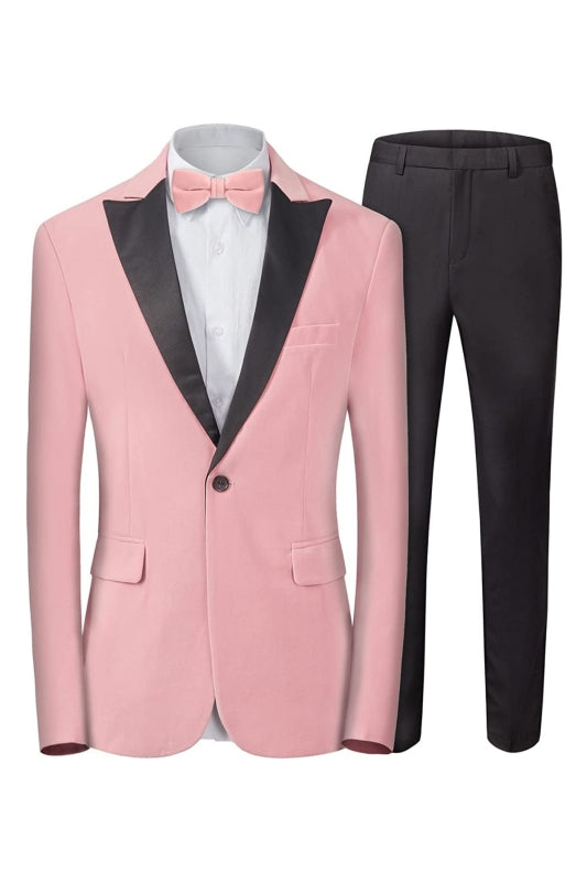 Barnett Modern Pink Peaked Lapel Close Fitting Velvet Prom Suit for Men