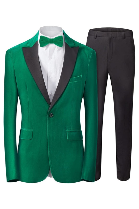 Blake Chic Green Peaked Lapel 2-Piece Velvet Men's Prom Suit