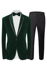 Brandon Deep Green Notched Lapel Two-Piece Velvet Prom Suit